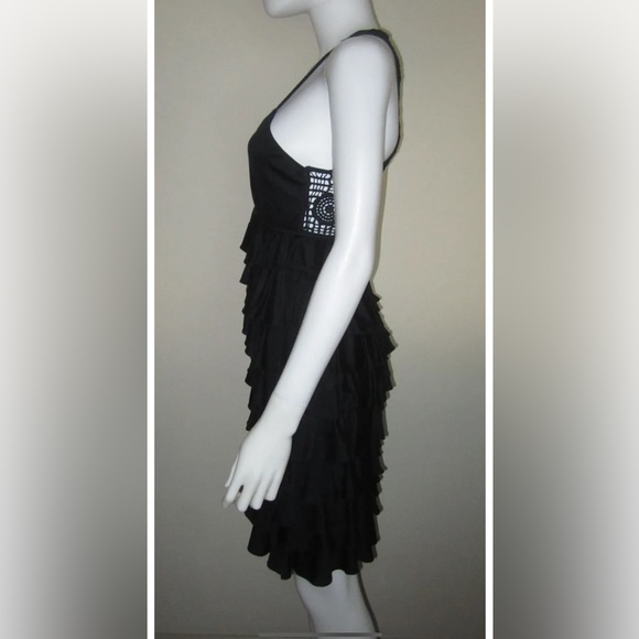 Holly Morgan black silk crochet tiered ruffle flirty boho brunch sun dress S - Picture 5 of 6